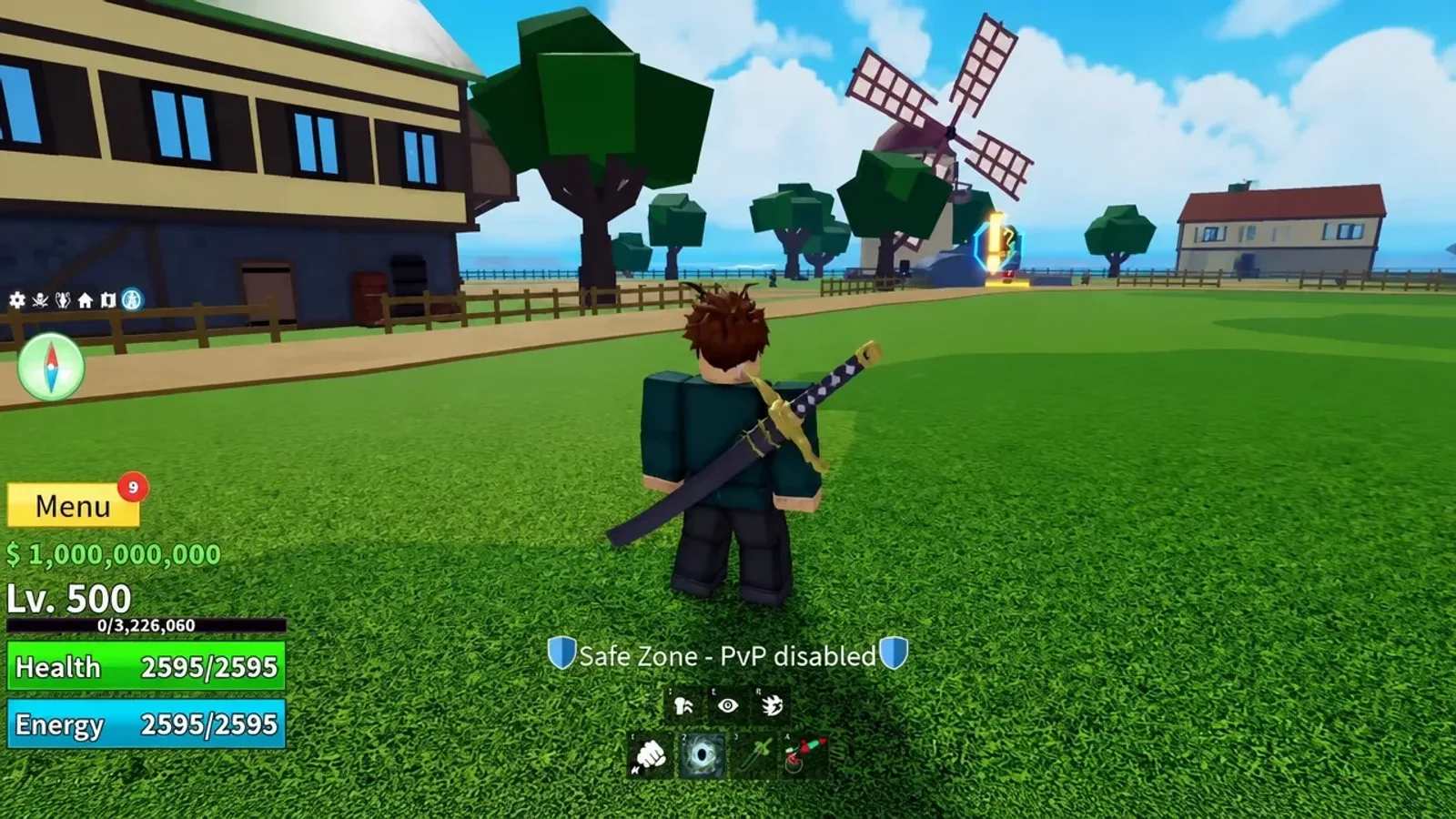 In-game screenshot of a player standing near a windmill and a glowing question mark secret marker in the reworked First Sea