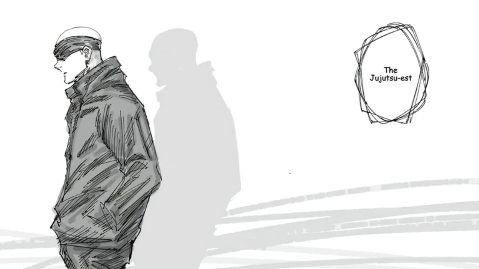 Official Jujutsu Shenanigans game icon, a monochrome sketch-style illustration of a hooded jujutsu sorcerer beside the logo The Jujutsu-est