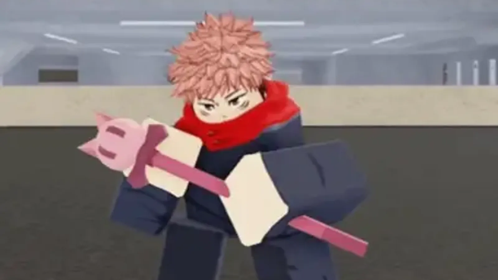 In-game screenshot of a Jujutsu Shenanigans character performing the MewMew emote, one of the new emotes added in V1.82