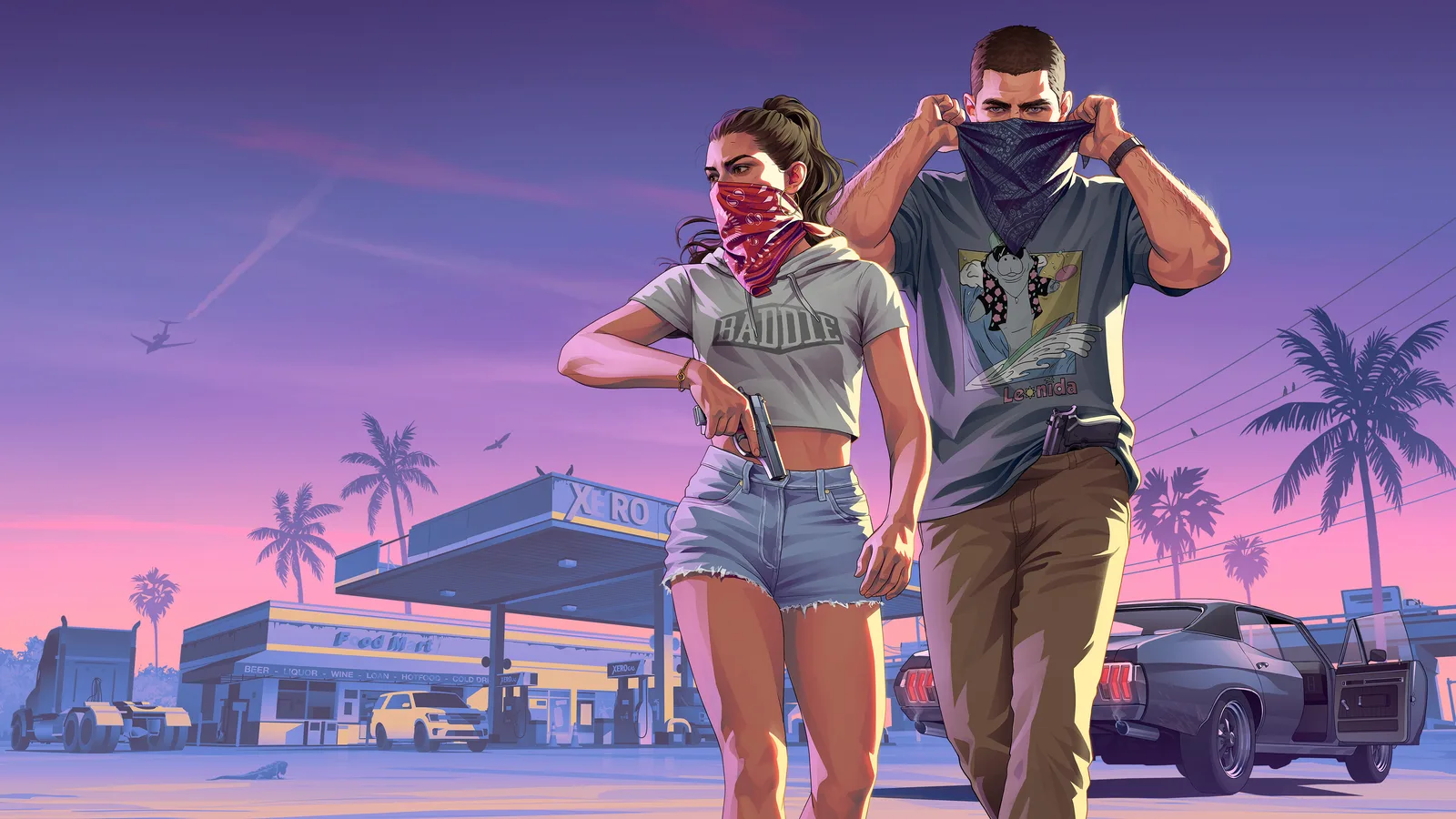 Jason and Lucia during a robbery in Grand Theft Auto VI