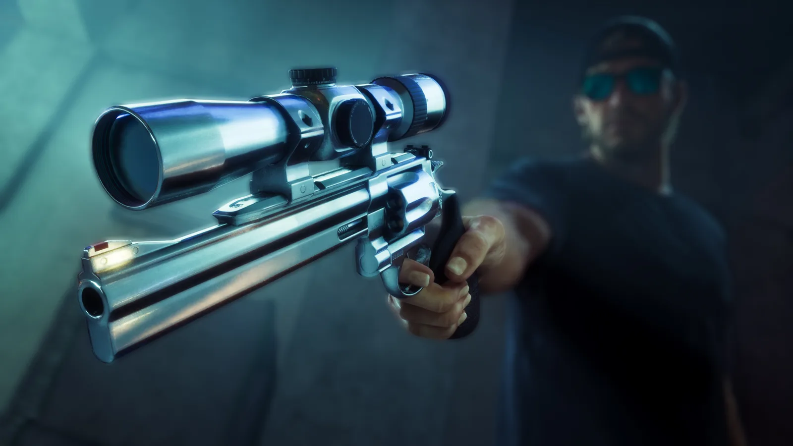 Close-up of a character aiming a scoped revolver in Grand Theft Auto VI