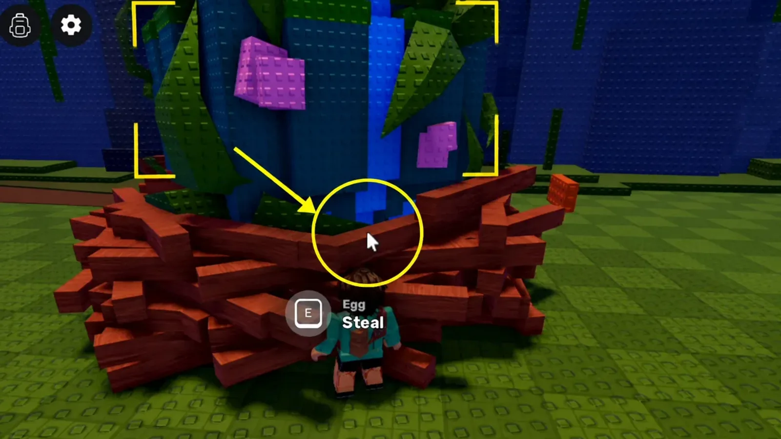 Steal an Egg prompt asking the player to hold E to steal an egg from a nest
