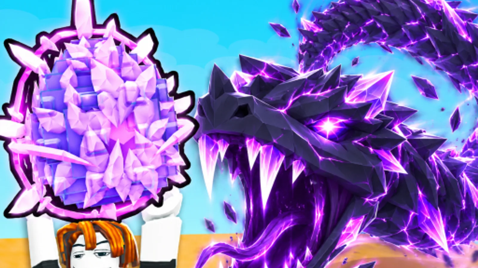 Official Steal An Egg game icon on Roblox, showing a player holding a crystal egg in front of a dragon guardian