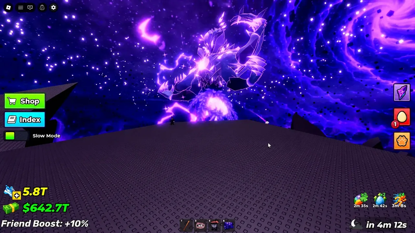 The Abyss Overlord looming over the rift arena sky in Steal an Egg